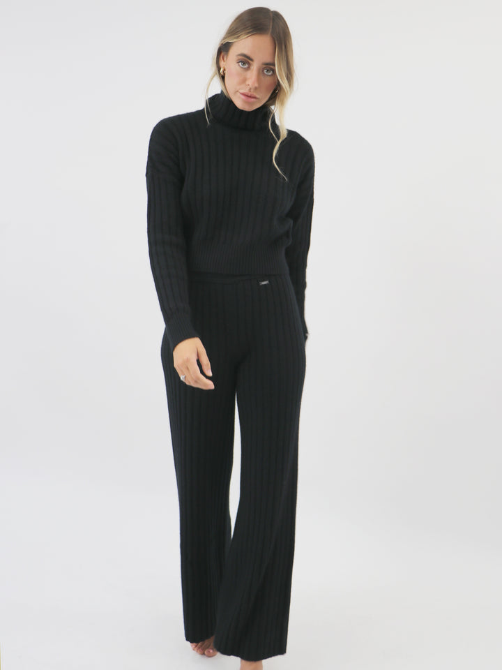 Cropped Ribbed Cashmere Turtleneck #BLACK