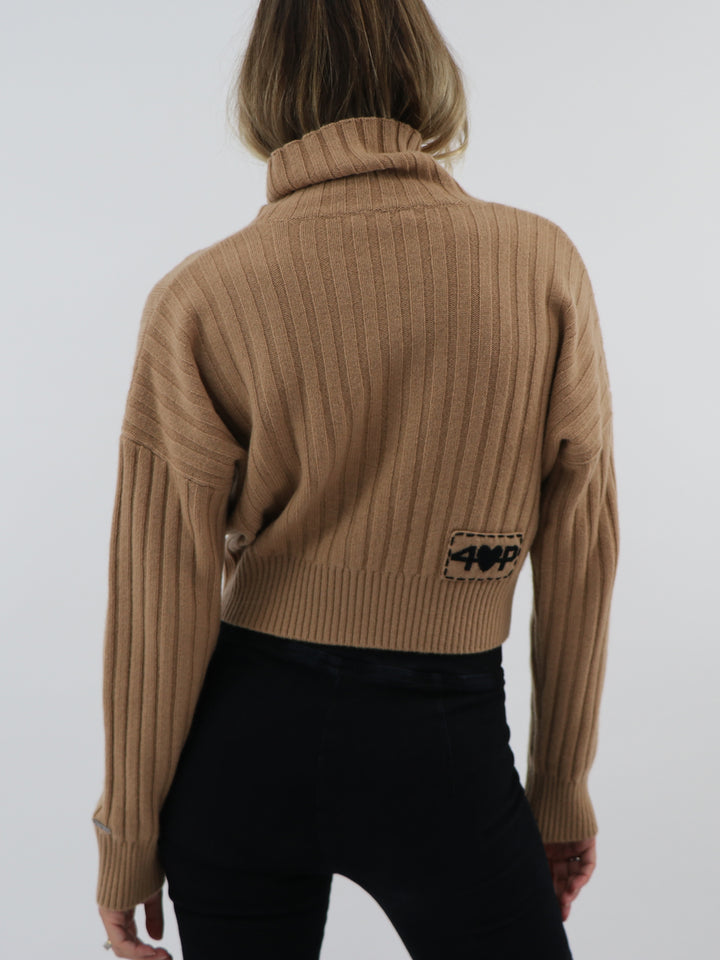 Cropped Ribbed Cashmere Turtleneck #CAMEL