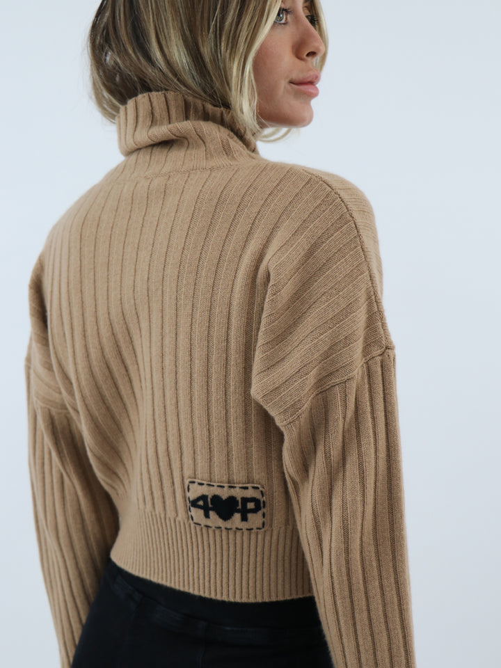 Cropped Ribbed Cashmere Turtleneck #CAMEL