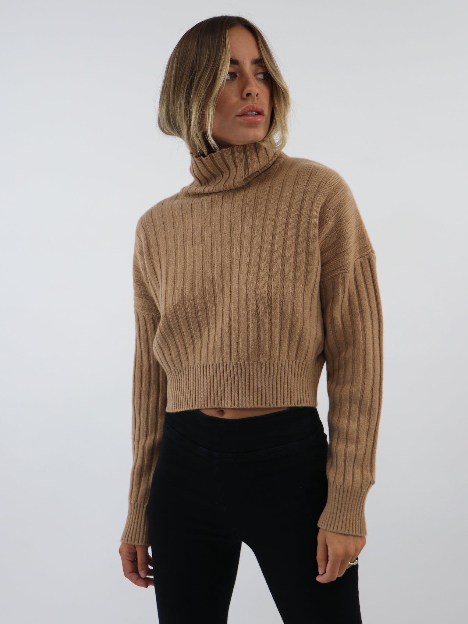 Cropped Ribbed Cashmere Turtleneck