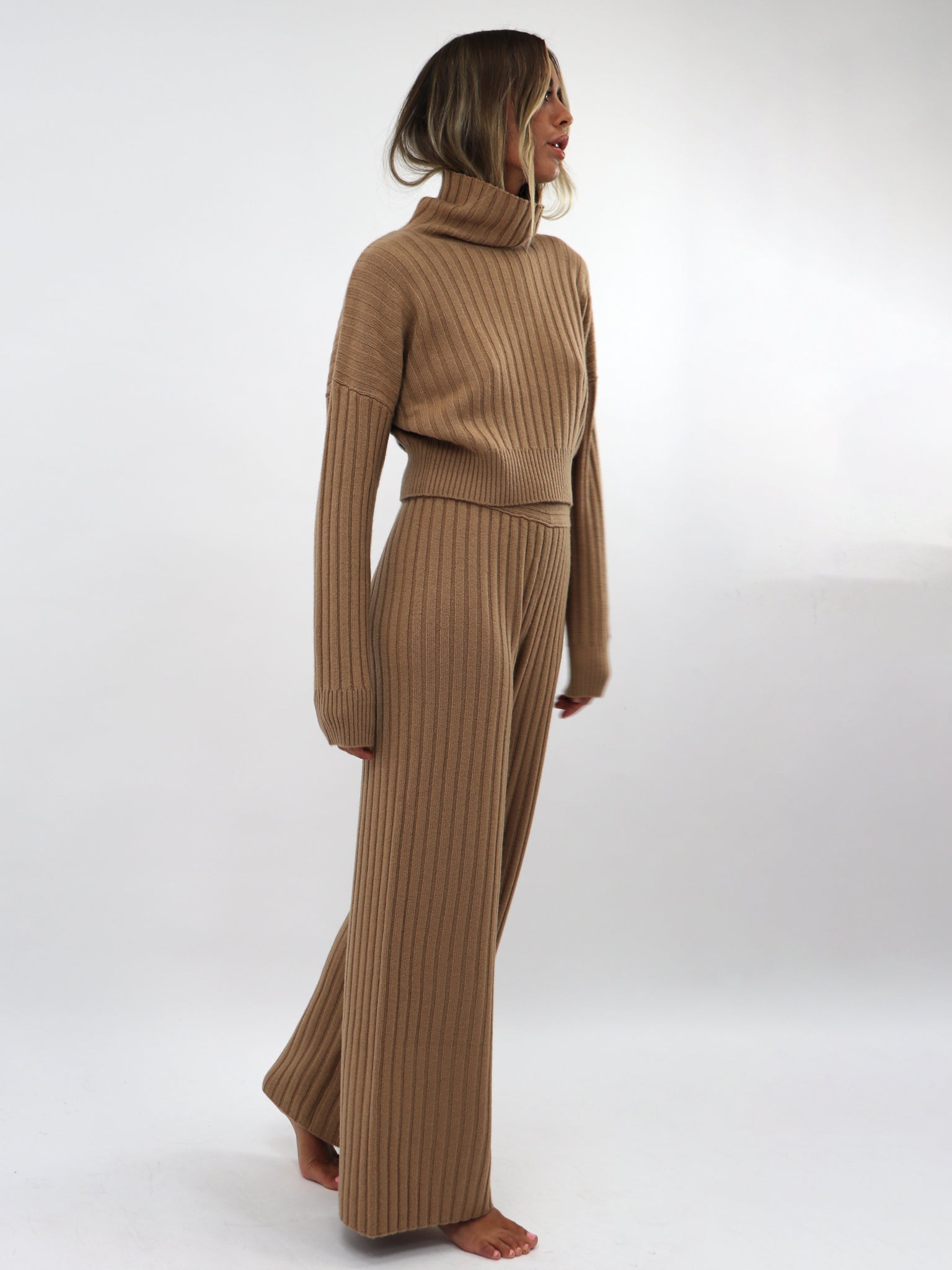 Cropped Ribbed Cashmere Turtleneck