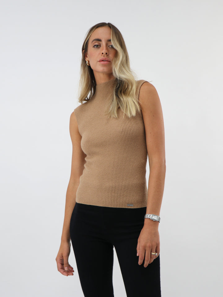 Sleeveless Cashmere fitted top #CAMEL