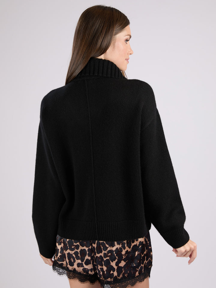 Cashmere ribbed knit half-zip sweater with a high collar #BLACK