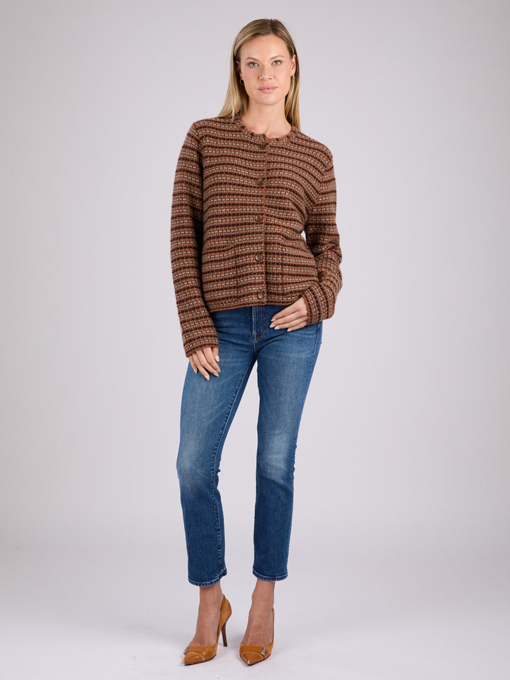 Cashmere Jacket with front button closure, patch pockets in tweed like pattern