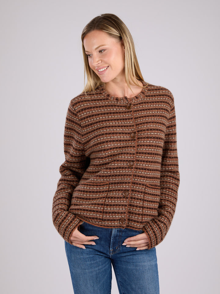 Cashmere Jacket with front button closure, patch pockets in tweed like pattern