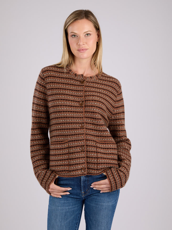 Cashmere Jacket with front button closure, patch pockets in tweed like pattern