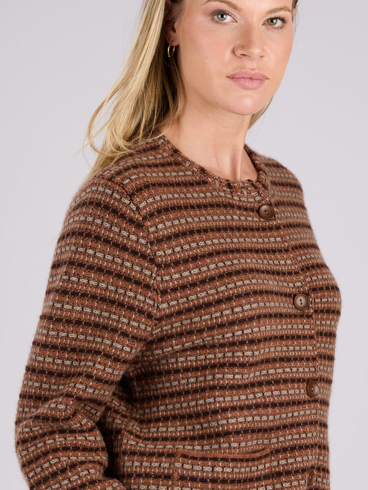 Cashmere Jacket with front button closure, patch pockets in tweed like pattern