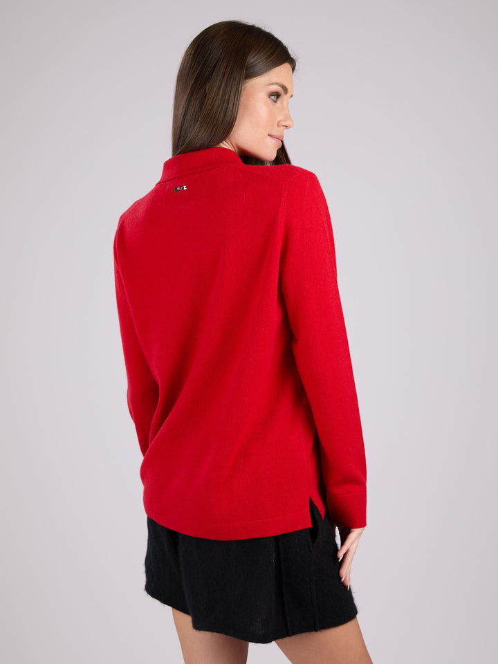 Cashmere button-up shirt with patch pocket and collar #RED