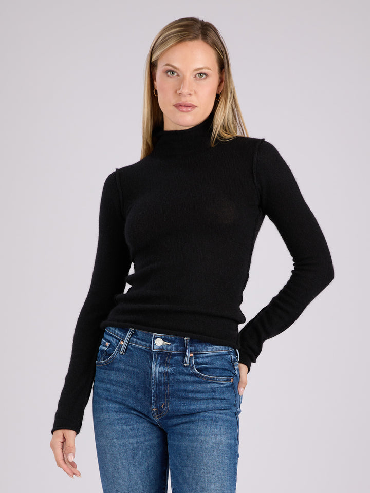 Cashmere mock neck light weight sweater #BLACK