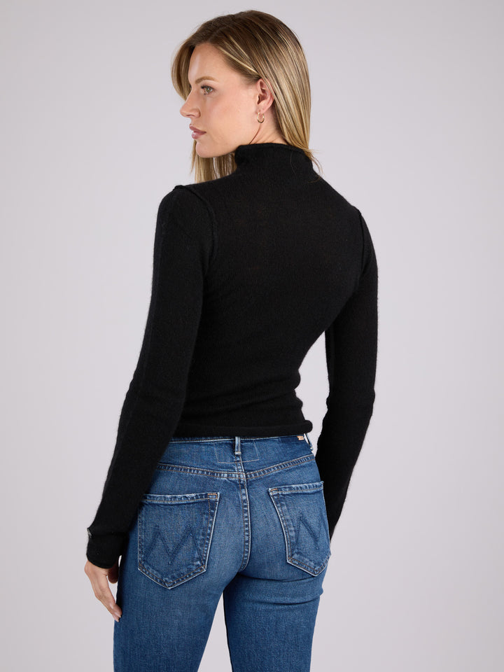 Cashmere mock neck light weight sweater #BLACK