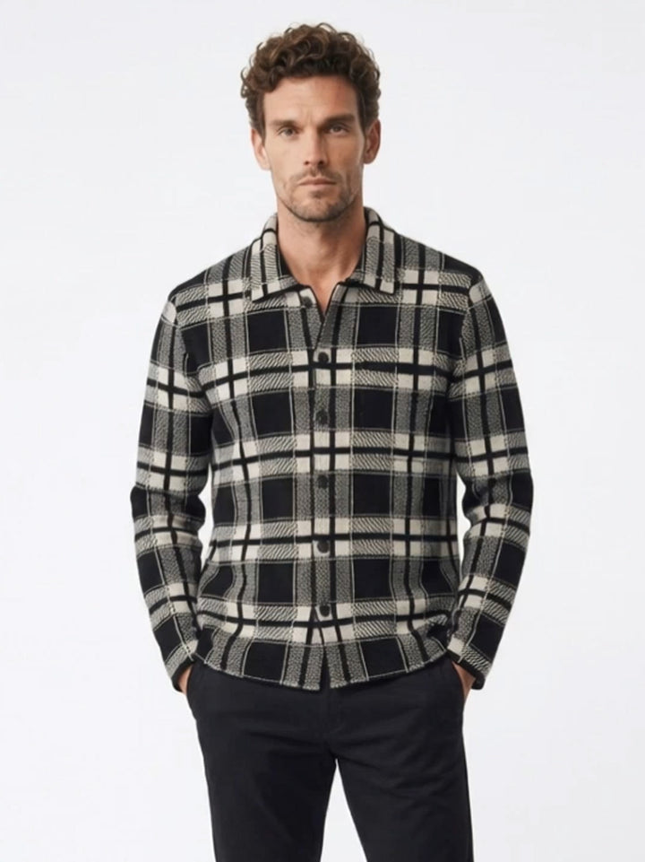 Cashmere men overshirt button up #BLACK/WHITE