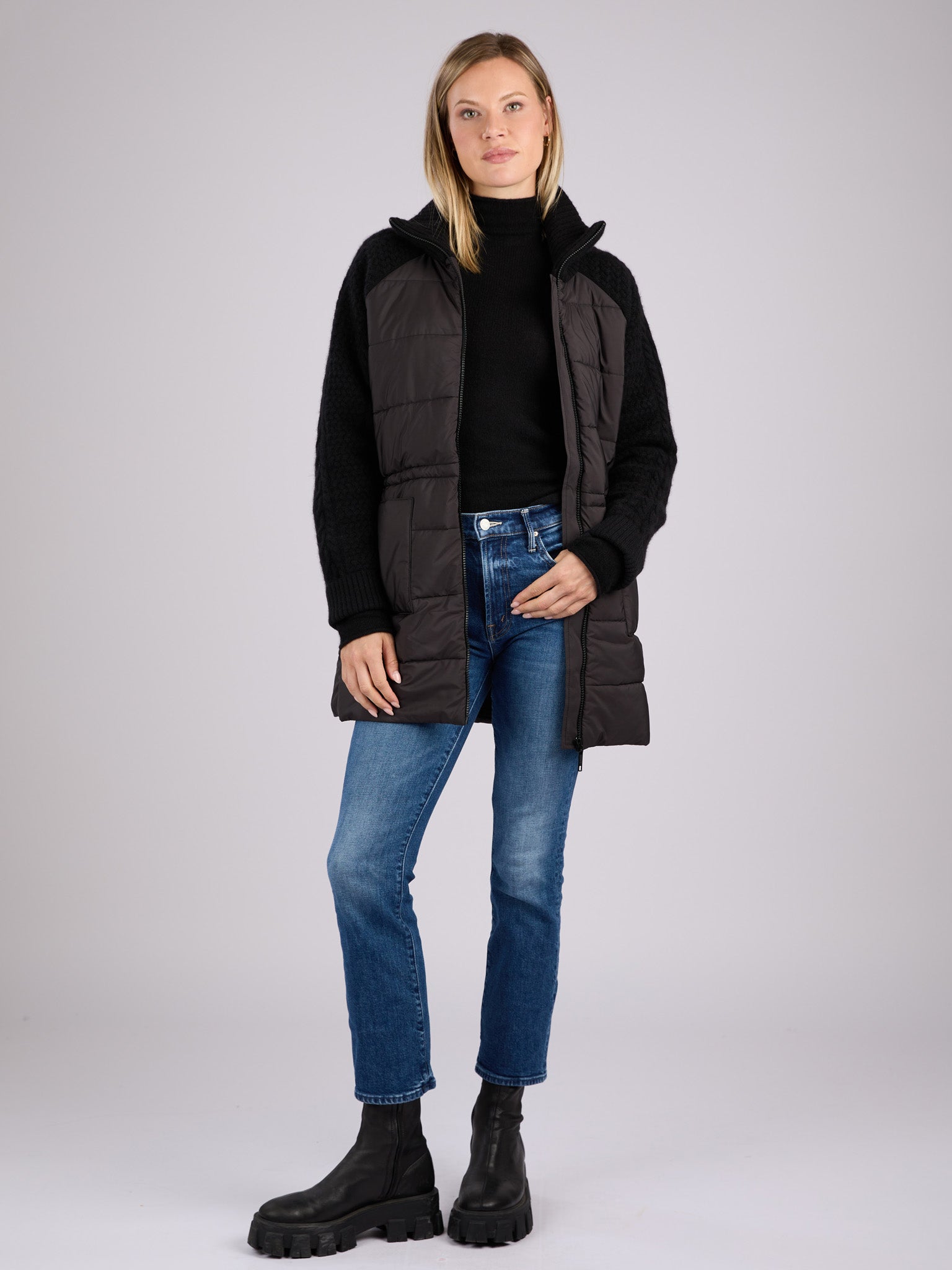 Cashmere puffer 3/4 jacket #BLACK
