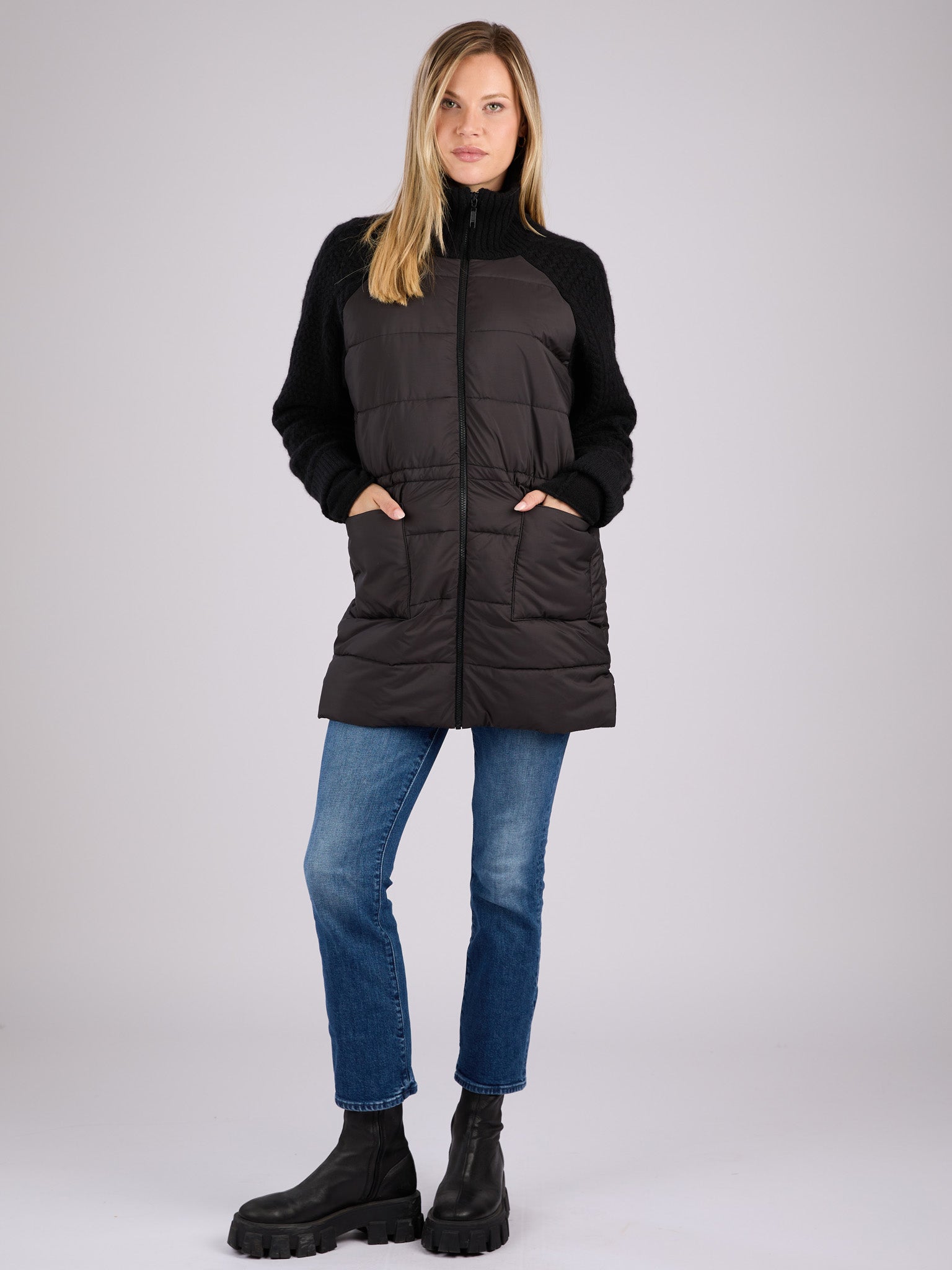 Cashmere puffer 3/4 jacket #BLACK