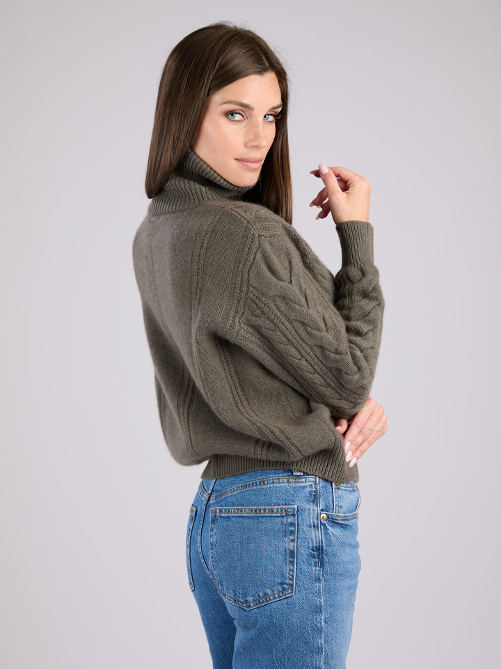 Cashmere cable-knit zip-up sweater with a mock neck collar #MOSS