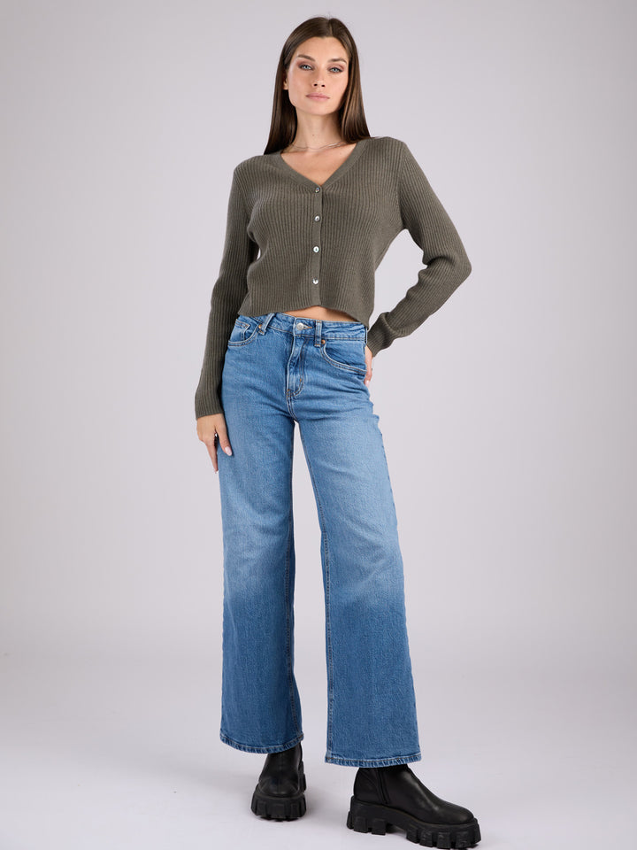 Cashmere light weight ribbed knit cropped cardigan #MOSS