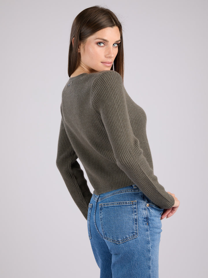 Cashmere light weight ribbed knit cropped cardigan #MOSS