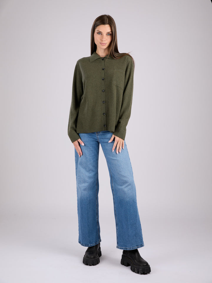 Cashmere button-up shirt with patch pocket and collar #MOSS