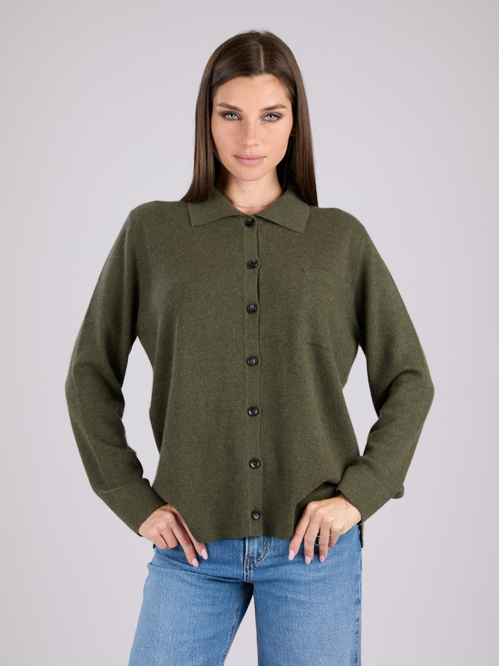 Cashmere button-up shirt with patch pocket and collar #MOSS