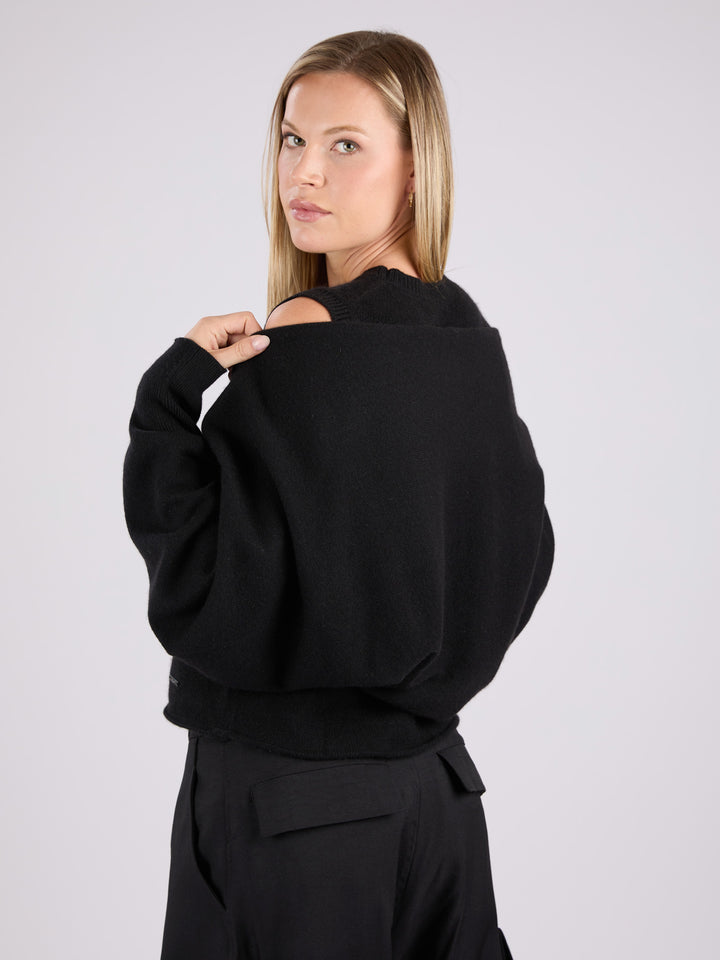 Open front cropped cashmere cardigan #BLACK