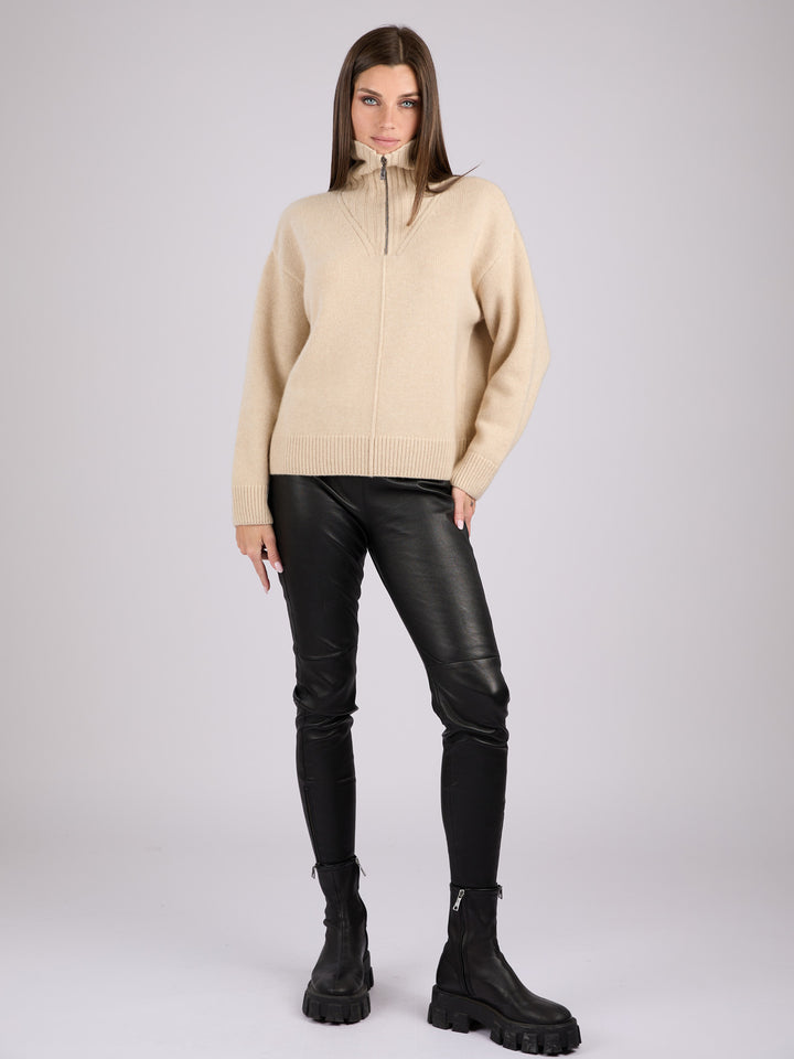 Cashmere ribbed knit half-zip sweater with a high collar #OAT