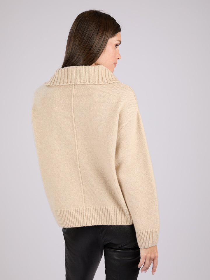 Cashmere ribbed knit half-zip sweater with a high collar #OAT