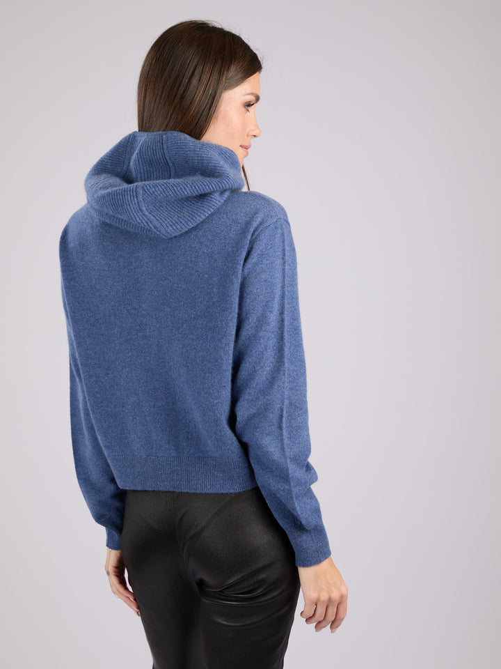 Cashmere cropped zip-up hoodie with pockets and a hood #BLUE