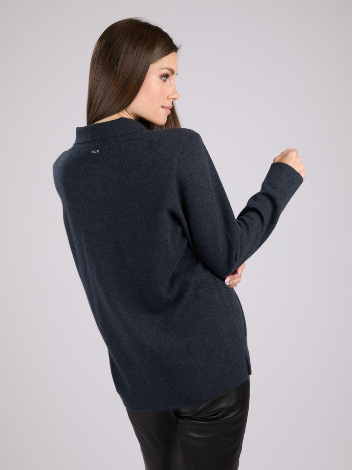 Cashmere button-up shirt with patch pocket and collar #INK
