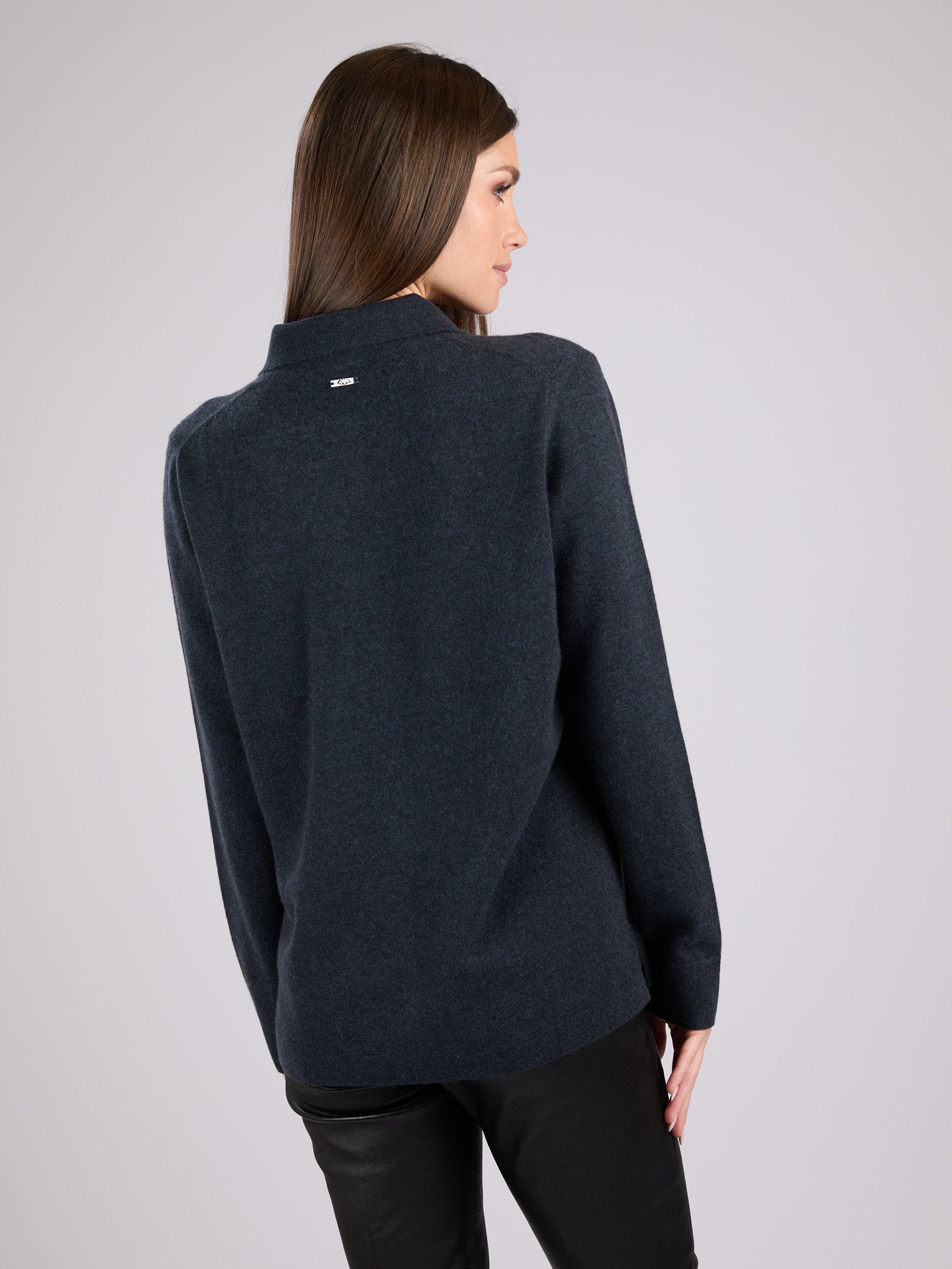 Cashmere button-up shirt with patch pocket and collar #INK
