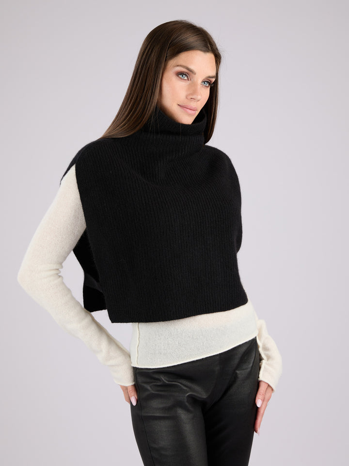 Cashmere sleeveless ribbed knit turtleneck sweater vest #BLACK