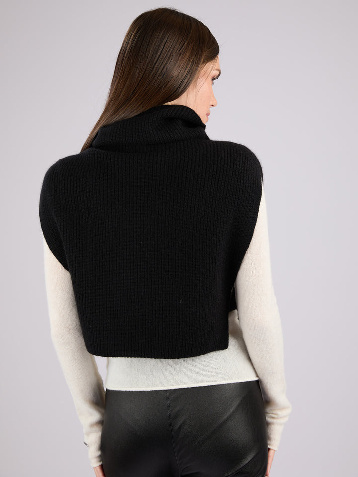 Cashmere sleeveless ribbed knit turtleneck sweater vest #BLACK