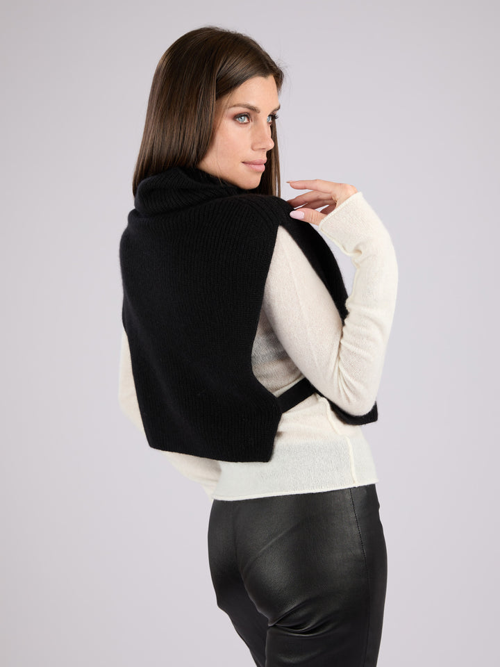 Cashmere sleeveless ribbed knit turtleneck sweater vest #BLACK