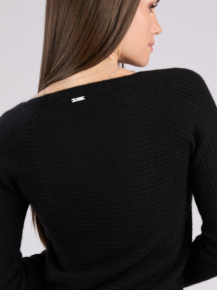 Cashmere ribbed knit cardigan with a V-neck and button front #BLACK