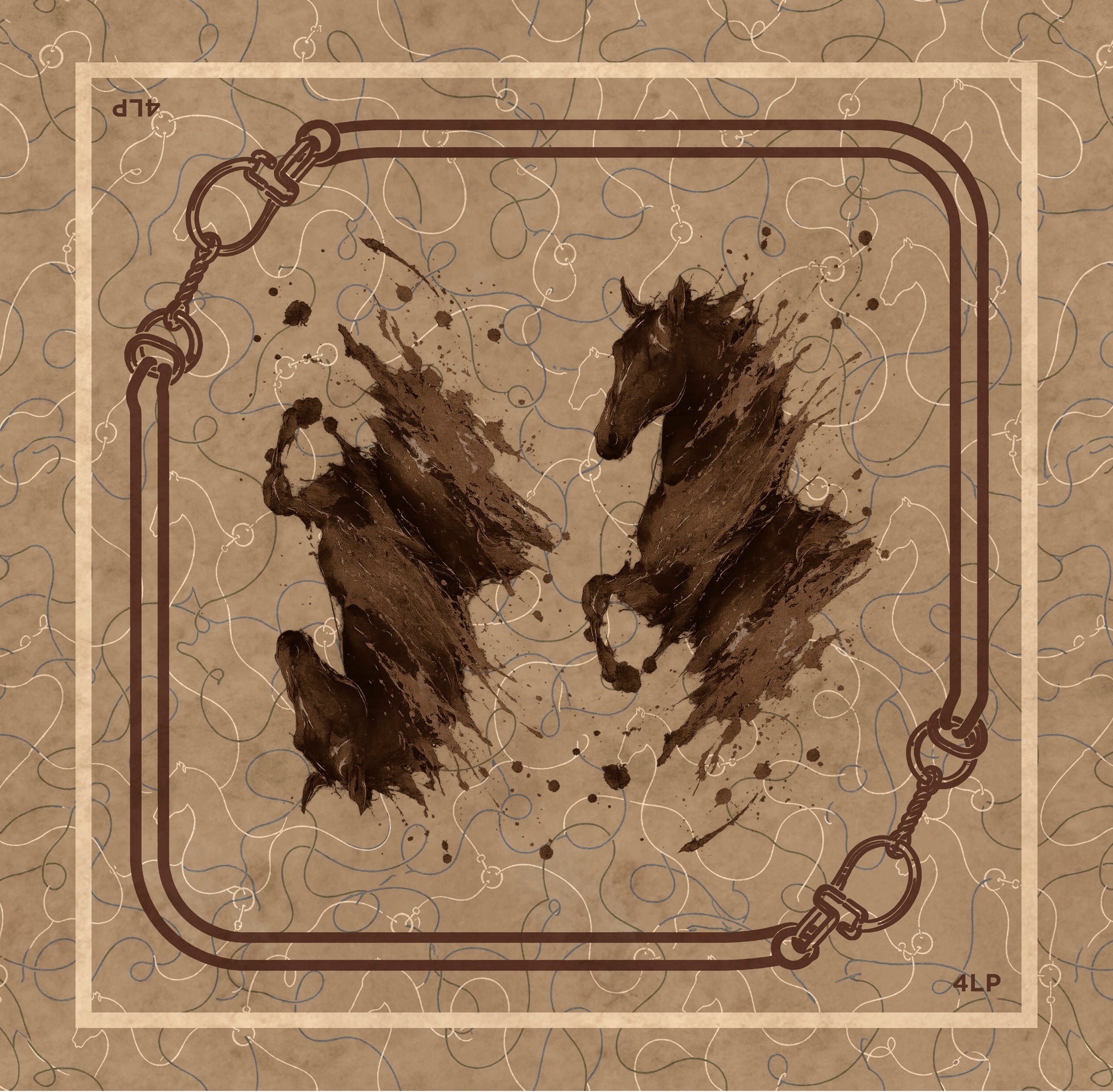 Square Silk Scarf with equestrian theme in 38.5 x 38.5 inches