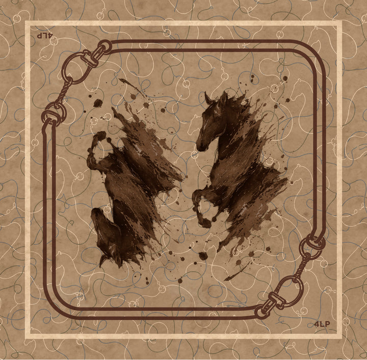 Square Silk Scarf with equestrian theme in 38.5 x 38.5 inches