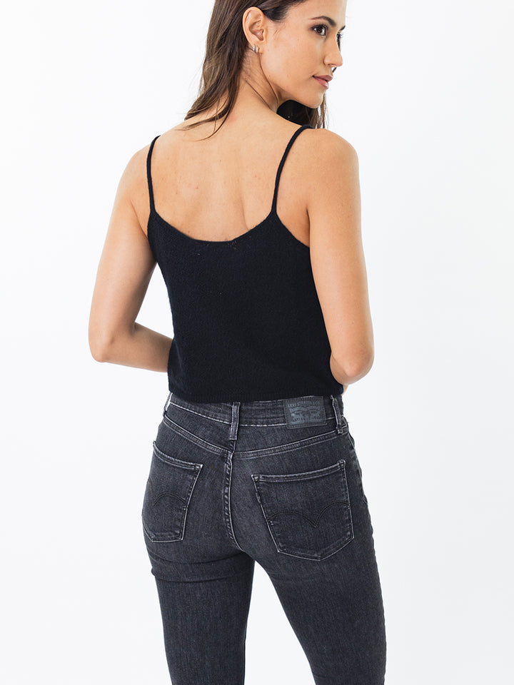 Featherweight Pointelle Cashmere Top #BLACK
