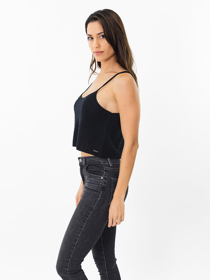Featherweight Pointelle Cashmere Top #BLACK