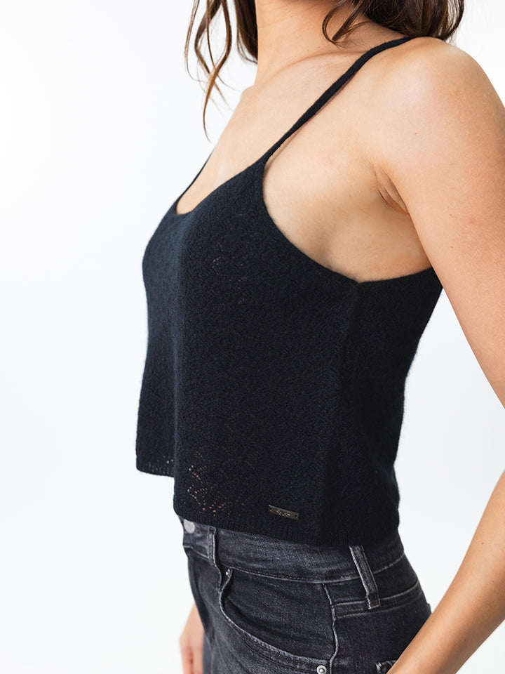 Featherweight Pointelle Cashmere Top #BLACK