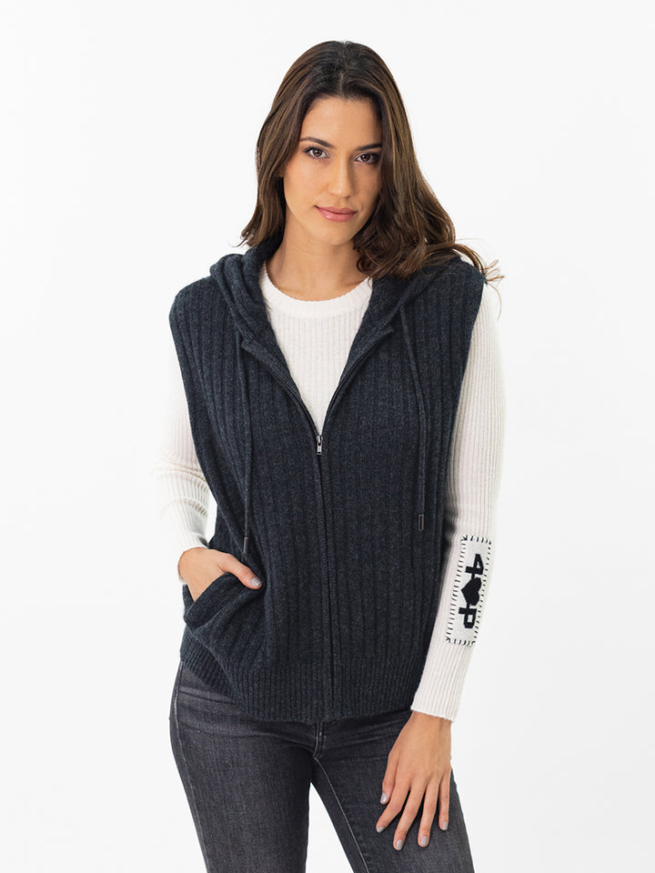 Cashmere Hooded Vest #CHARCOAL