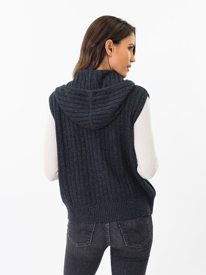 Cashmere Hooded Vest #CHARCOAL