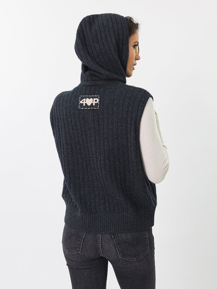 Cashmere Hooded Vest #CHARCOAL