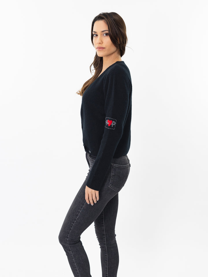 Cashmere Fisherman knit Cardigan #BLACK