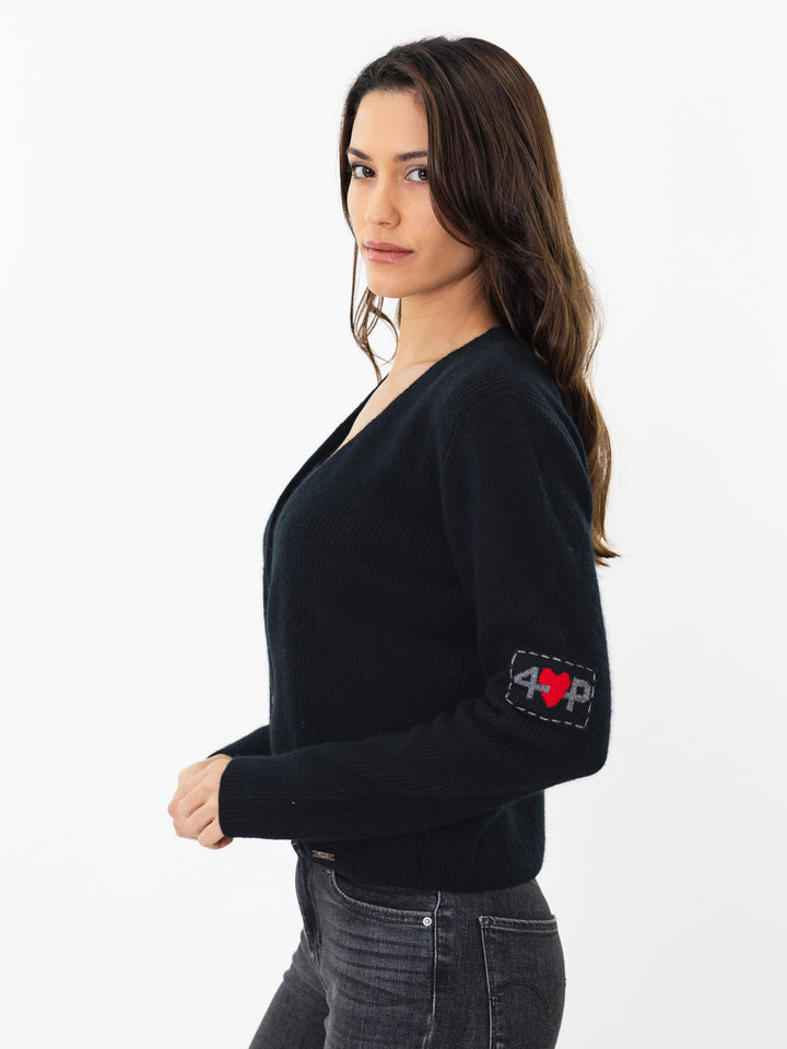 Cashmere Fisherman knit Cardigan #BLACK