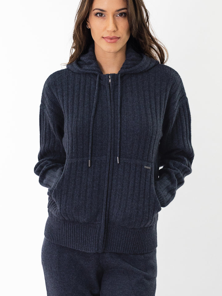 Cashmere Zip-Up Hoodie Cardigan #INK