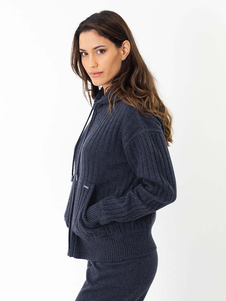 Cashmere Zip-Up Hoodie Cardigan #INK