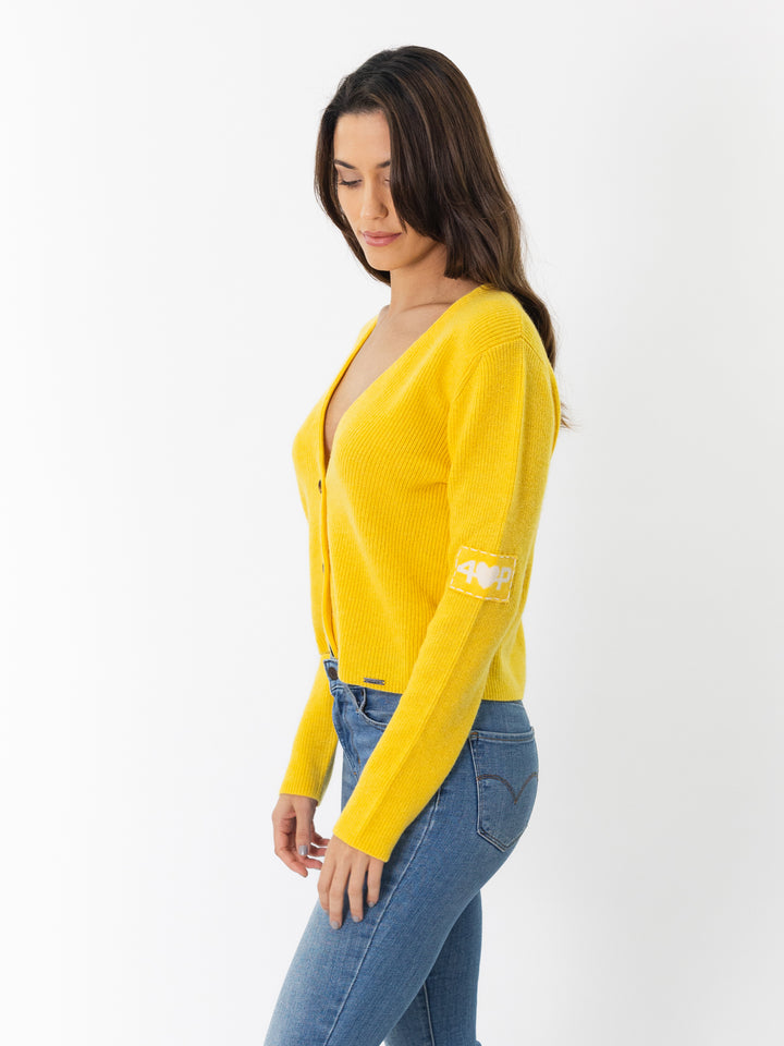 Cashmere Fisherman knit Cardigan #SUNFLOWER