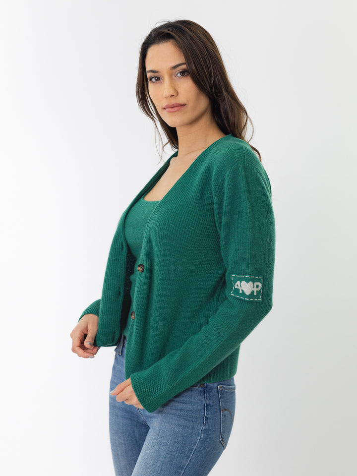 Cashmere Fisherman knit Cardigan #EMERALD