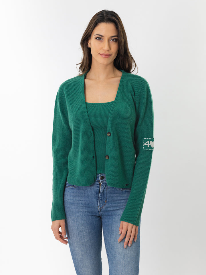 Cashmere Fisherman knit Cardigan #EMERALD