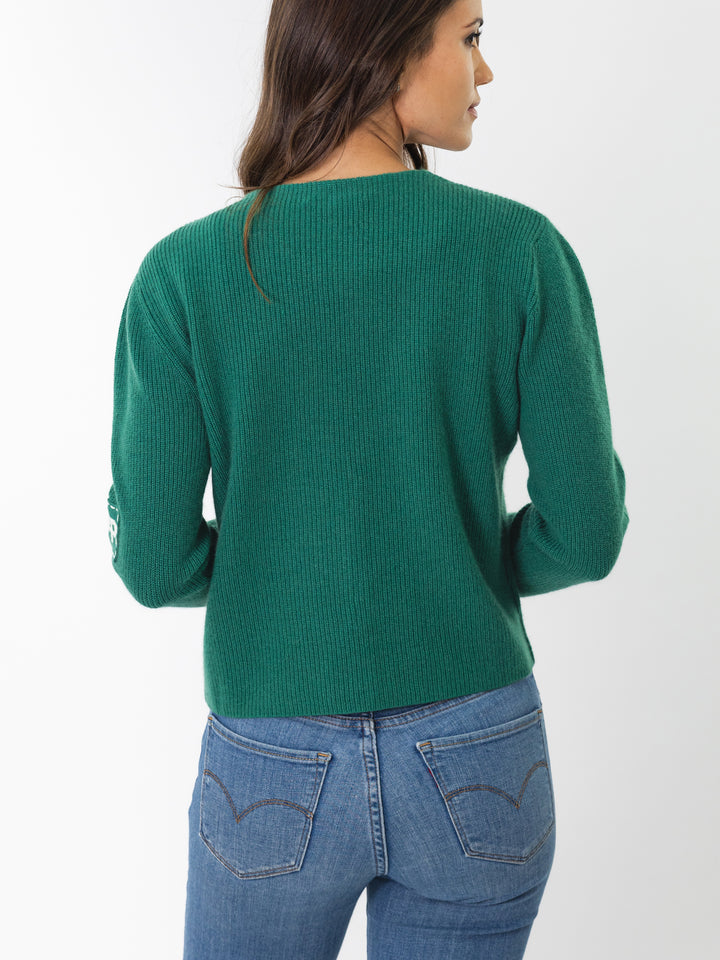 Cashmere Fisherman knit Cardigan #EMERALD