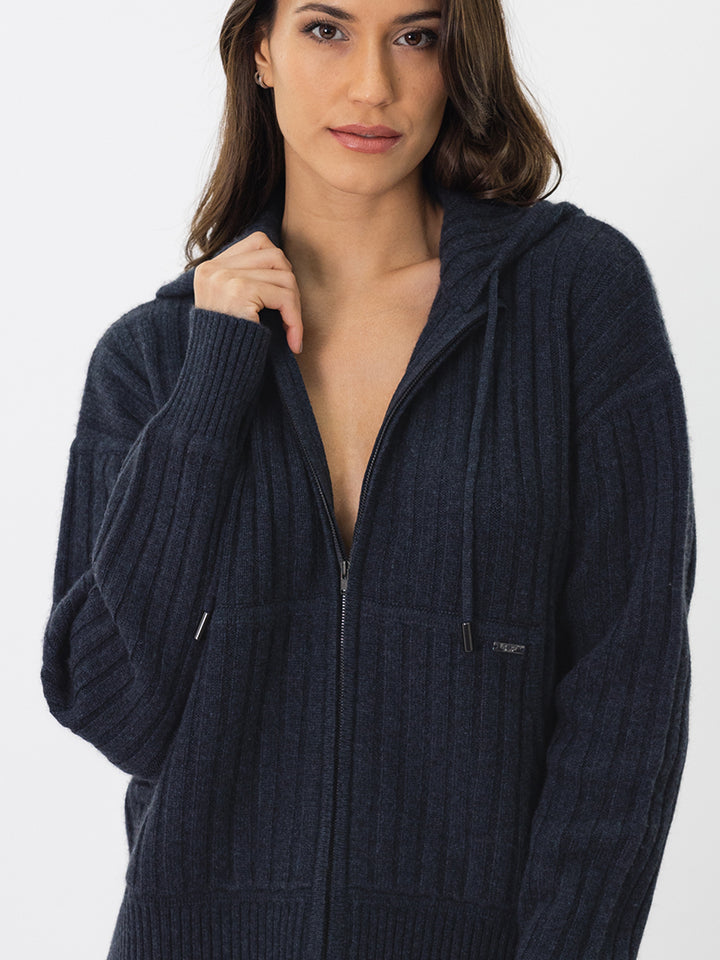 Cashmere Zip-Up Hoodie Cardigan #INK