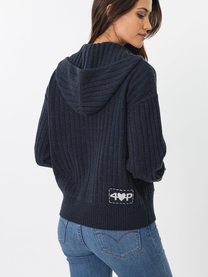 Cashmere Zip-Up Hoodie Cardigan #INK
